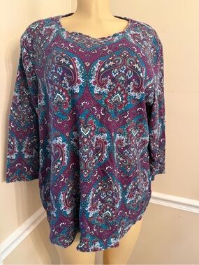 Laura Scott Purple Paisley Long-Sleeve Tee with Teal Accents